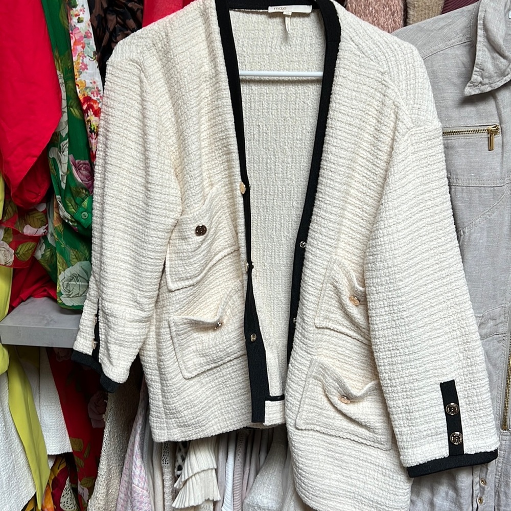 Maje Vega tweed blazer cardigan ecru sz 38/medium